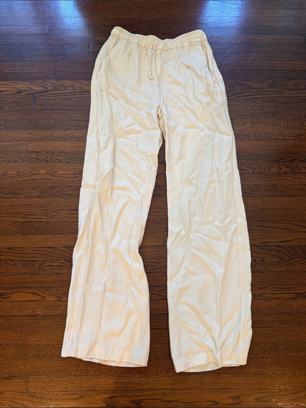 Zara Cream Wide-Leg Drawstring Pants